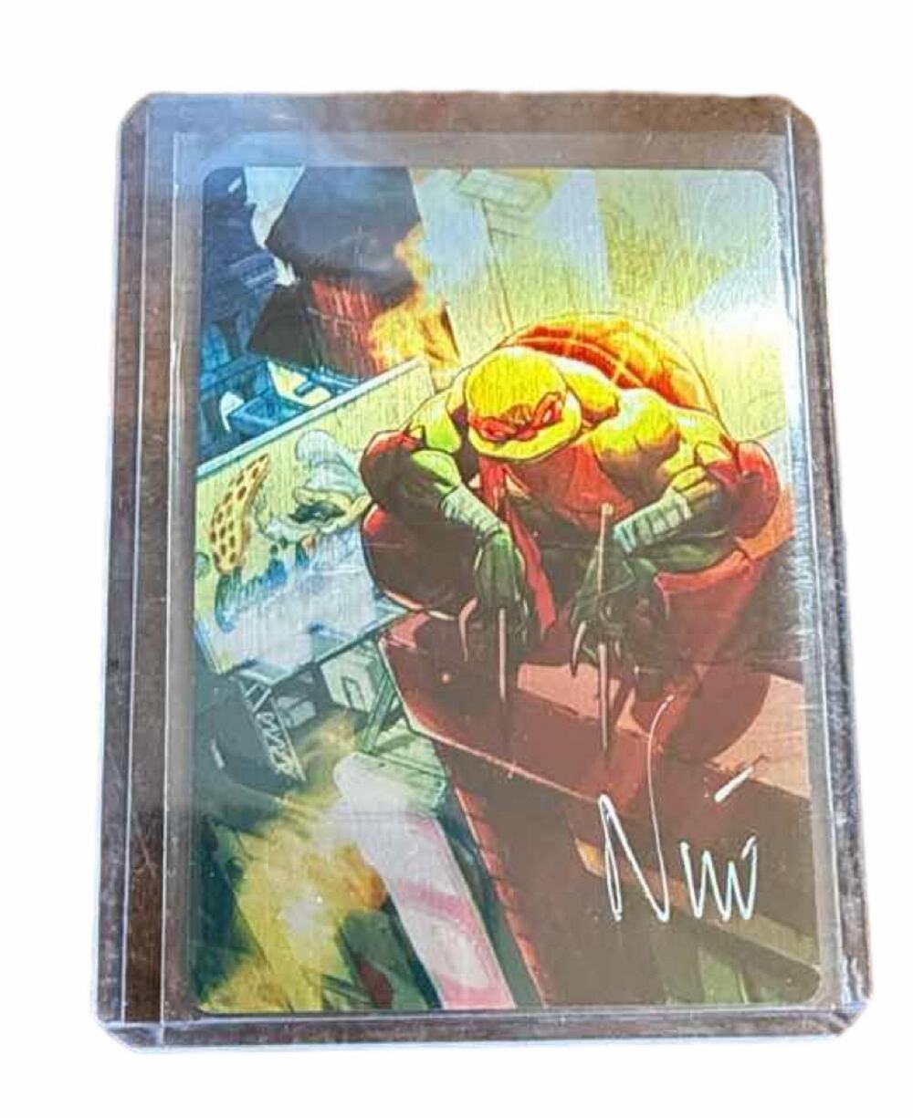 TMNT Teenage Mutant Ninja Turtles Raphael Metal Trading Card Signed Eddie Nunez